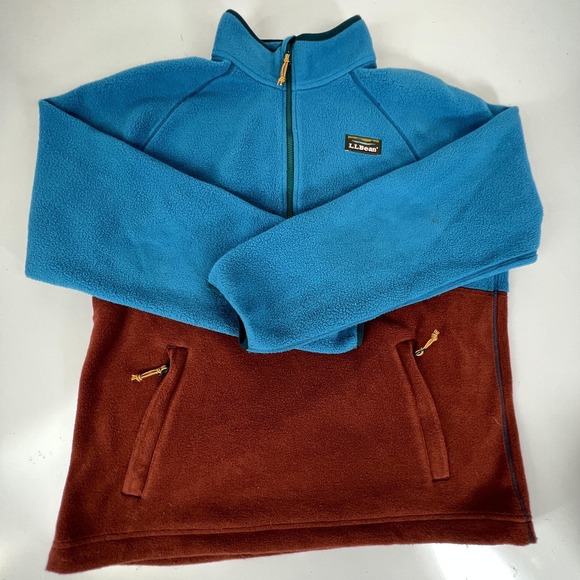 LL Bean Other - LL Bean Fleece Quarter‎ Zip Pullover Colorblock Blue Rust Men's Size L REG